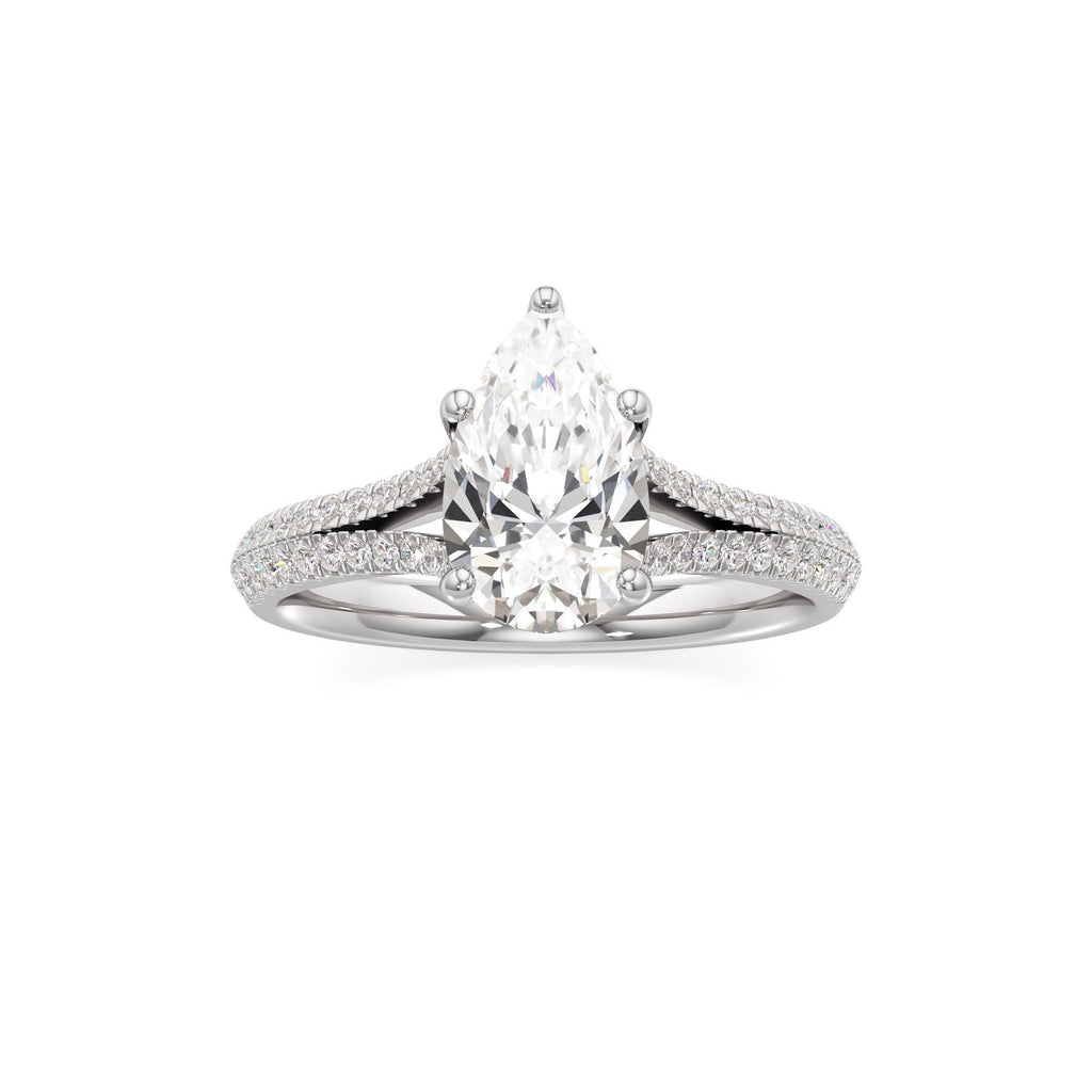 2 ct Split Shank Pavé Ring, IGI Certified Lab Grown Diamond, Four-Prong Solitaire 2ct White Gold Pear
