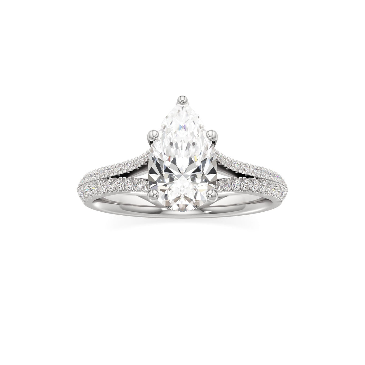 2 ct Split Shank Pavé Ring, IGI Certified Lab Grown Diamond, Four-Prong Solitaire 2ct White Gold Pear