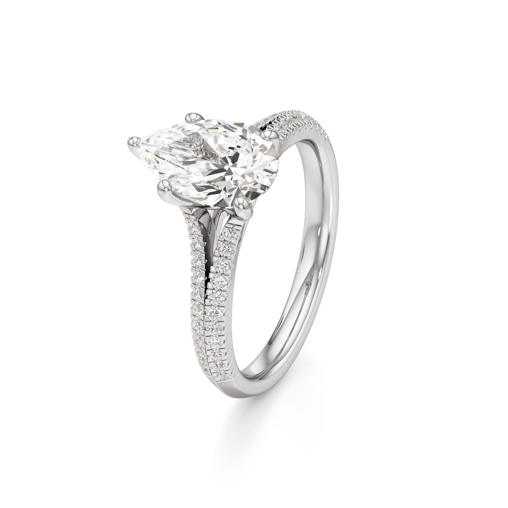 2 ct Split Shank Pavé Ring, IGI Certified Lab Grown Diamond, Four-Prong Solitaire 2ct White Gold Pear