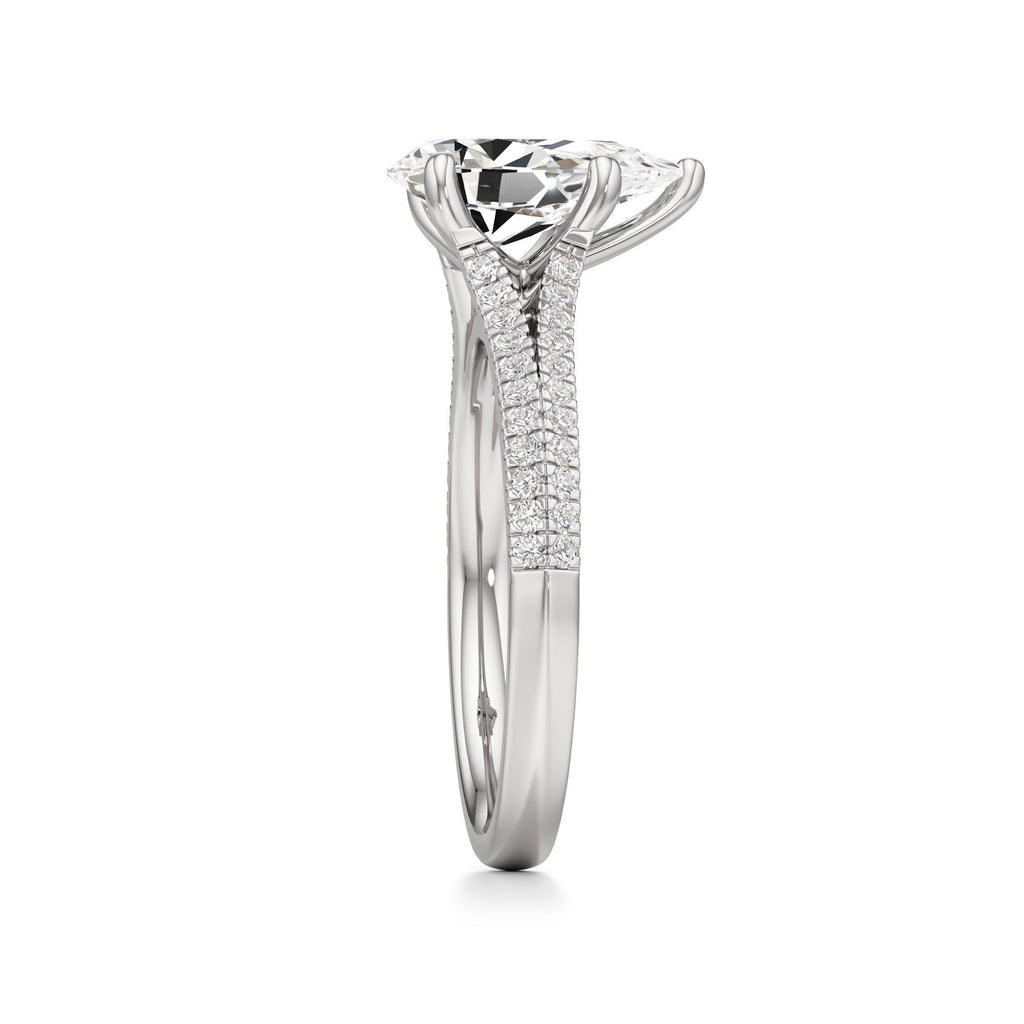 2 ct Split Shank Pavé Ring, IGI Certified Lab Grown Diamond, Four-Prong Solitaire 2ct White Gold Pear