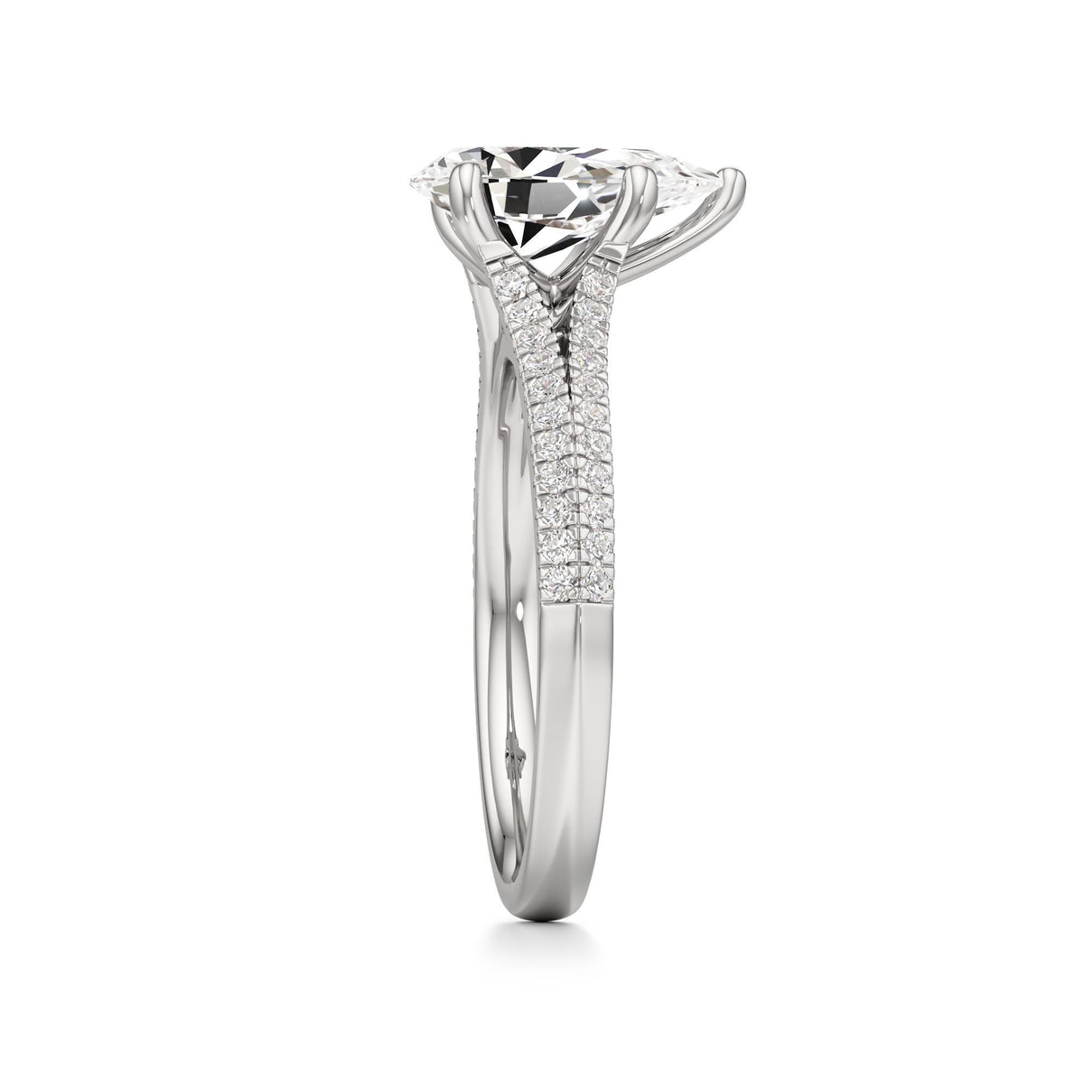 2 ct Split Shank Pavé Ring, IGI Certified Lab Grown Diamond, Four-Prong Solitaire 2ct White Gold Pear