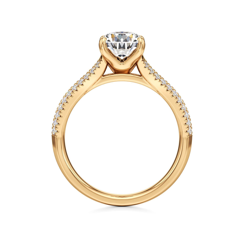 2 ct Split Shank Pavé Ring, IGI Certified Lab Grown Diamond, Four-Prong Solitaire 2ct Yellow Gold Pear