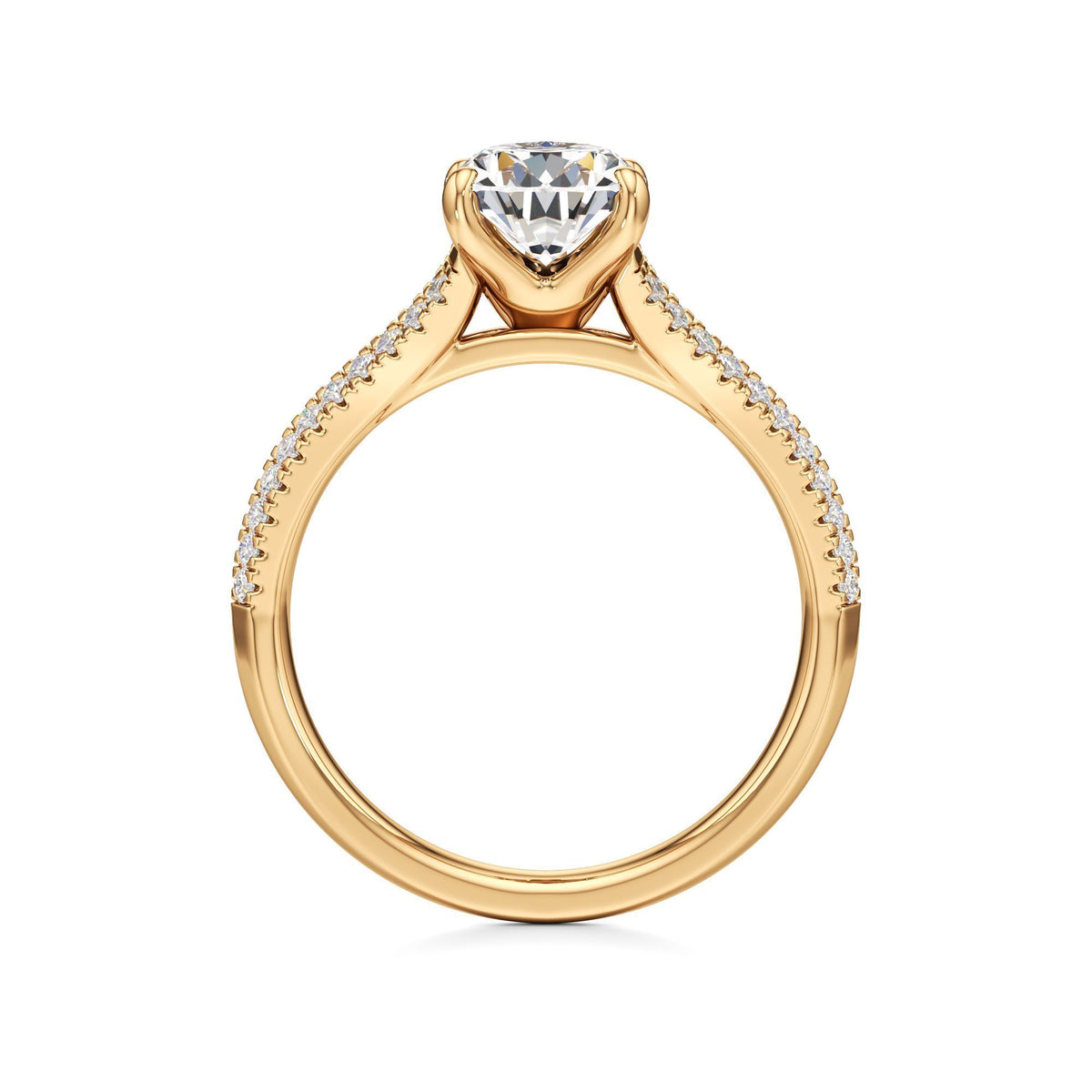 2 ct Split Shank Pavé Ring, IGI Certified Lab Grown Diamond, Four-Prong Solitaire 2ct Yellow Gold Pear