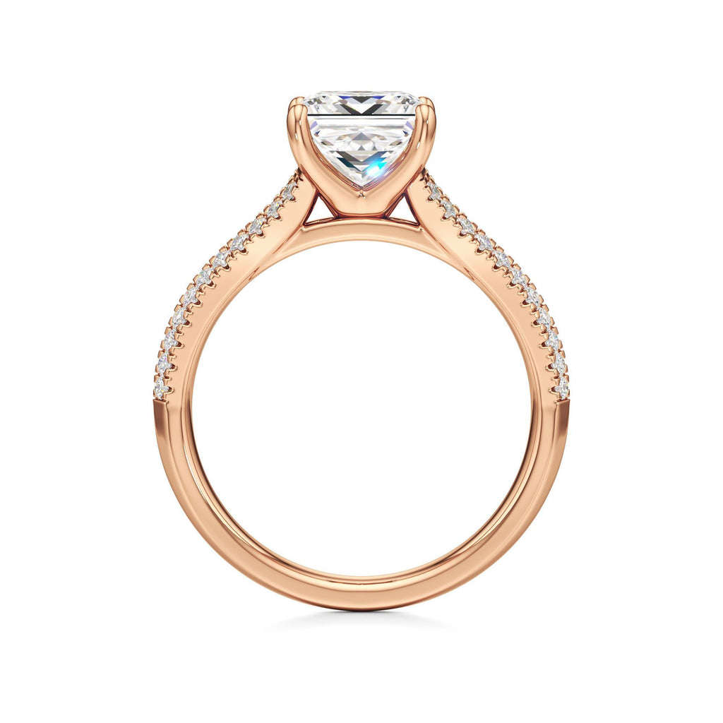 2 ct Split Shank Pavé Ring, IGI Certified Lab Grown Diamond, Four-Prong Solitaire 2ct Rose Gold Princess