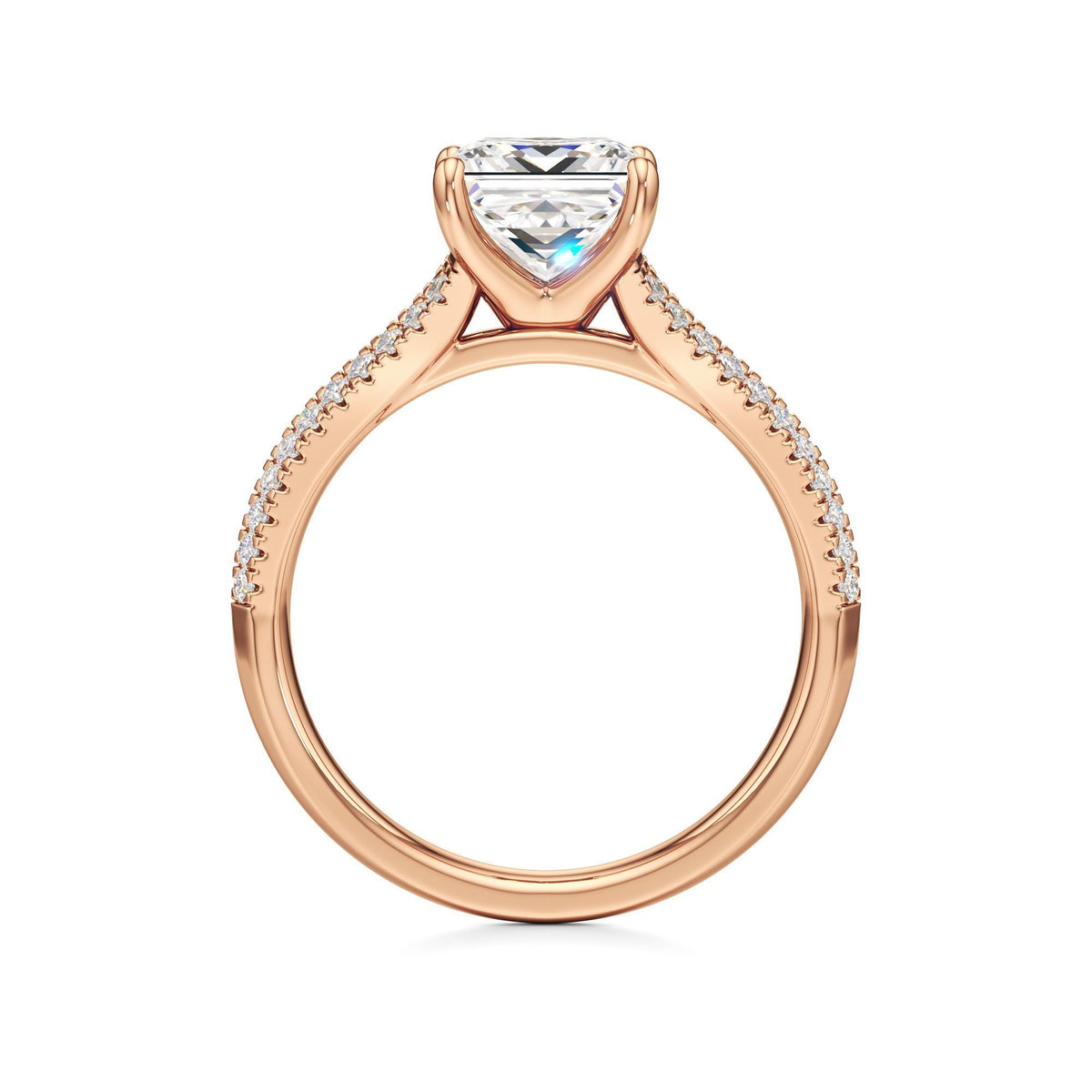 2 ct Split Shank Pavé Ring, IGI Certified Lab Grown Diamond, Four-Prong Solitaire 2ct Rose Gold Princess
