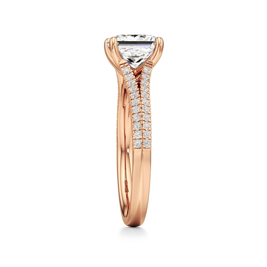 2 ct Split Shank Pavé Ring, IGI Certified Lab Grown Diamond, Four-Prong Solitaire 2ct Rose Gold Princess
