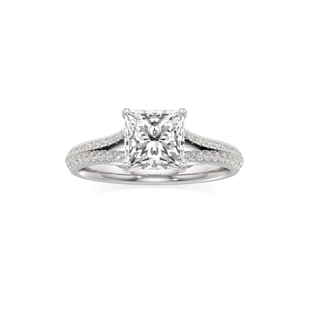 2 ct Split Shank Pavé Ring, IGI Certified Lab Grown Diamond, Four-Prong Solitaire 2ct White Gold Princess