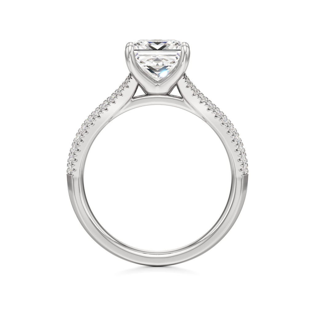 2 ct Split Shank Pavé Ring, IGI Certified Lab Grown Diamond, Four-Prong Solitaire 2ct White Gold Princess