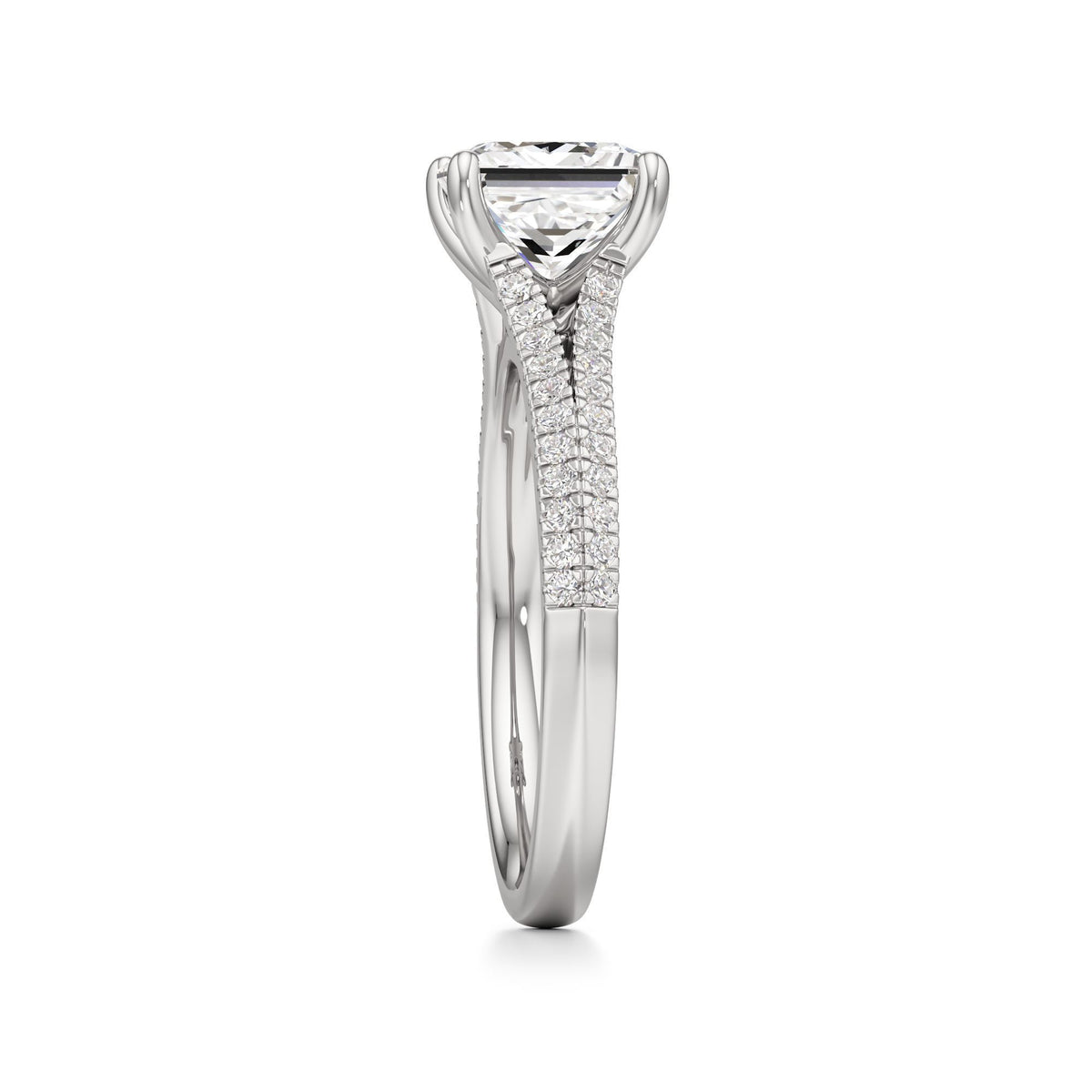 2 ct Split Shank Pavé Ring, IGI Certified Lab Grown Diamond, Four-Prong Solitaire 2ct White Gold Princess