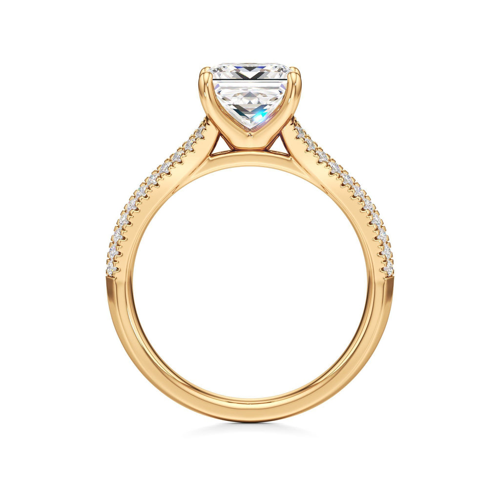 2 ct Split Shank Pavé Ring, IGI Certified Lab Grown Diamond, Four-Prong Solitaire 2ct Yellow Gold Princess