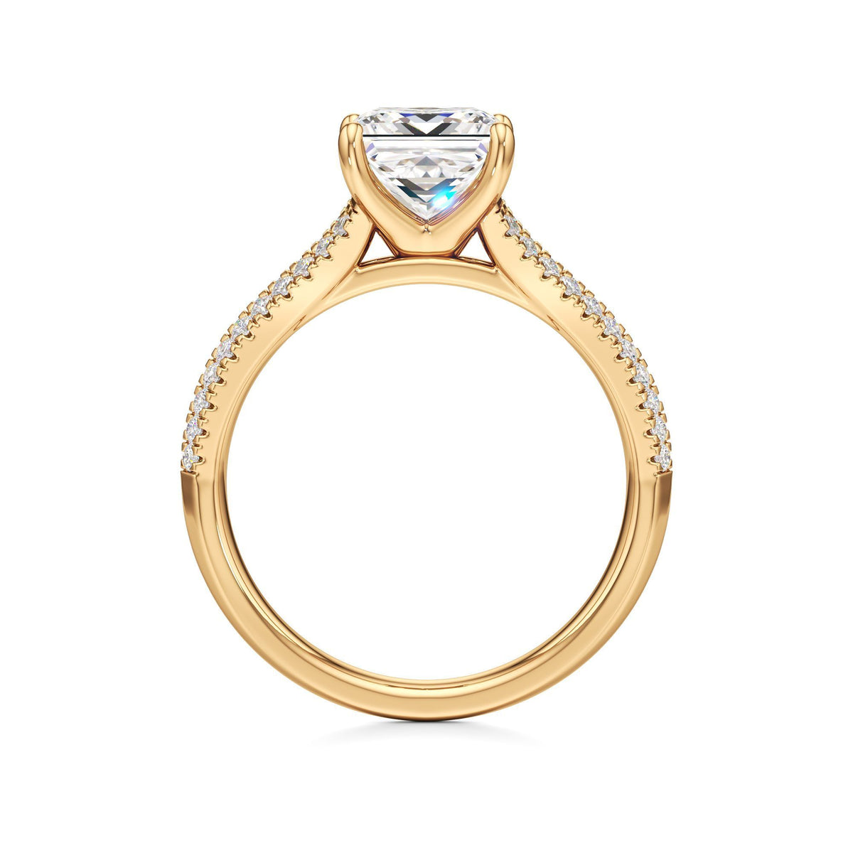 2 ct Split Shank Pavé Ring, IGI Certified Lab Grown Diamond, Four-Prong Solitaire 2ct Yellow Gold Princess