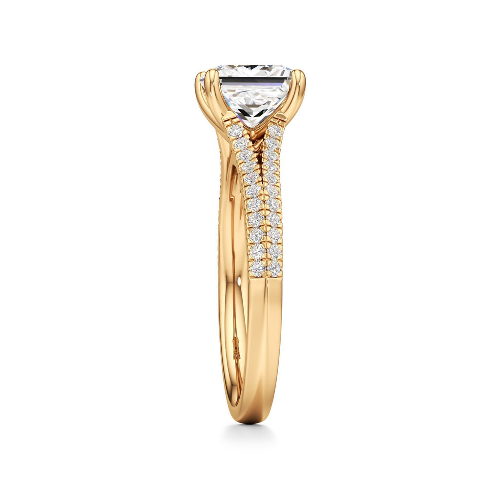 2 ct Split Shank Pavé Ring, IGI Certified Lab Grown Diamond, Four-Prong Solitaire 2ct Yellow Gold Princess