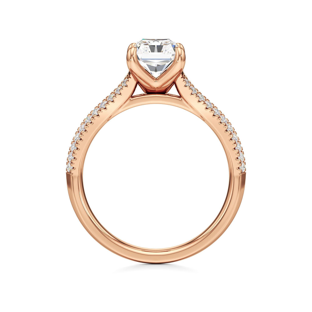 2 ct Split Shank Pavé Ring, IGI Certified Lab Grown Diamond, Four-Prong Solitaire 2ct Rose Gold Radiant