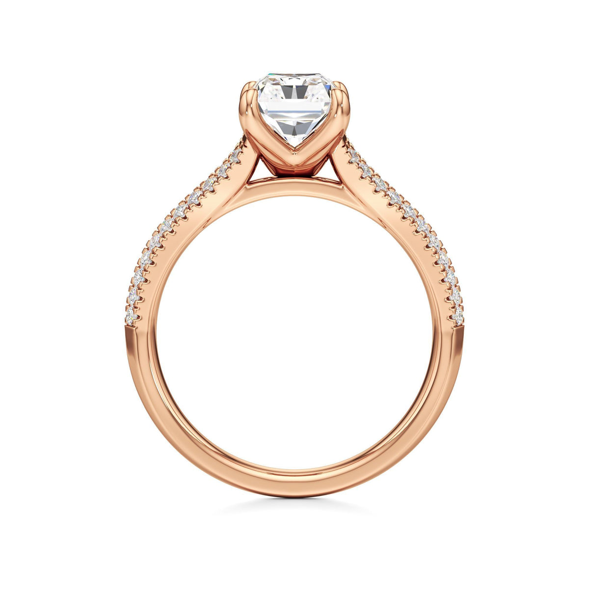 2 ct Split Shank Pavé Ring, IGI Certified Lab Grown Diamond, Four-Prong Solitaire 2ct Rose Gold Radiant