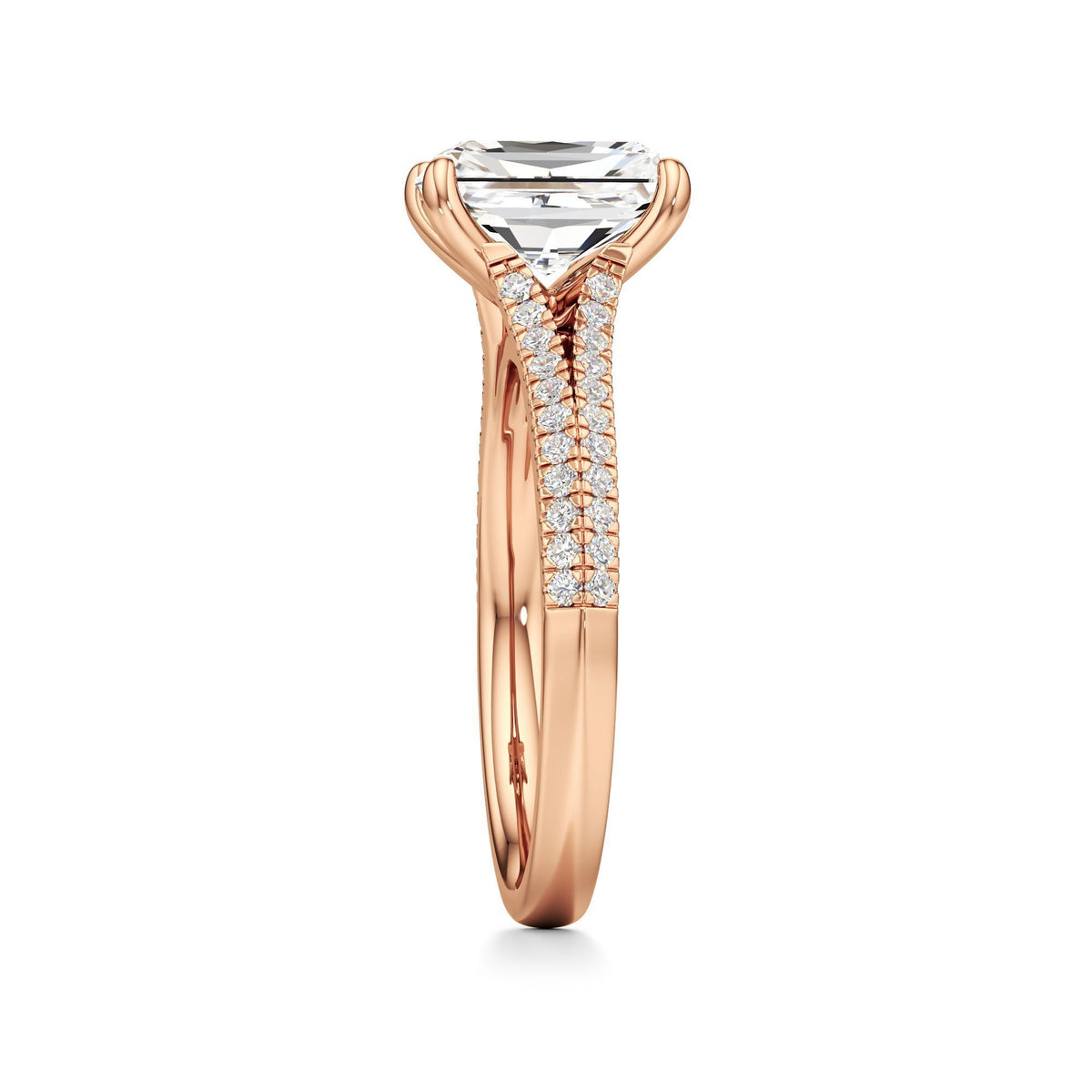 2 ct Split Shank Pavé Ring, IGI Certified Lab Grown Diamond, Four-Prong Solitaire 2ct Rose Gold Radiant