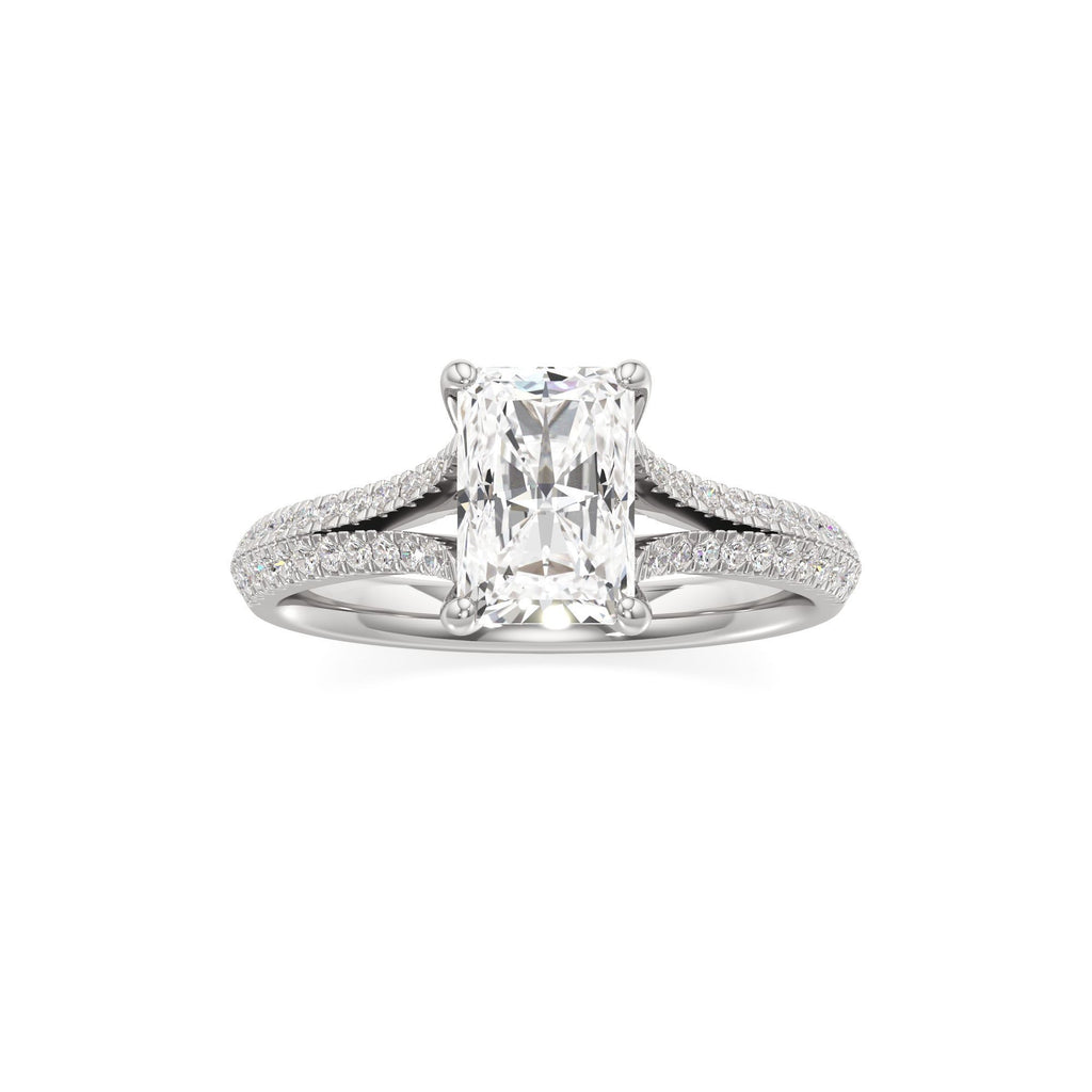 2 ct Split Shank Pavé Ring, IGI Certified Lab Grown Diamond, Four-Prong Solitaire 2ct White Gold Radiant