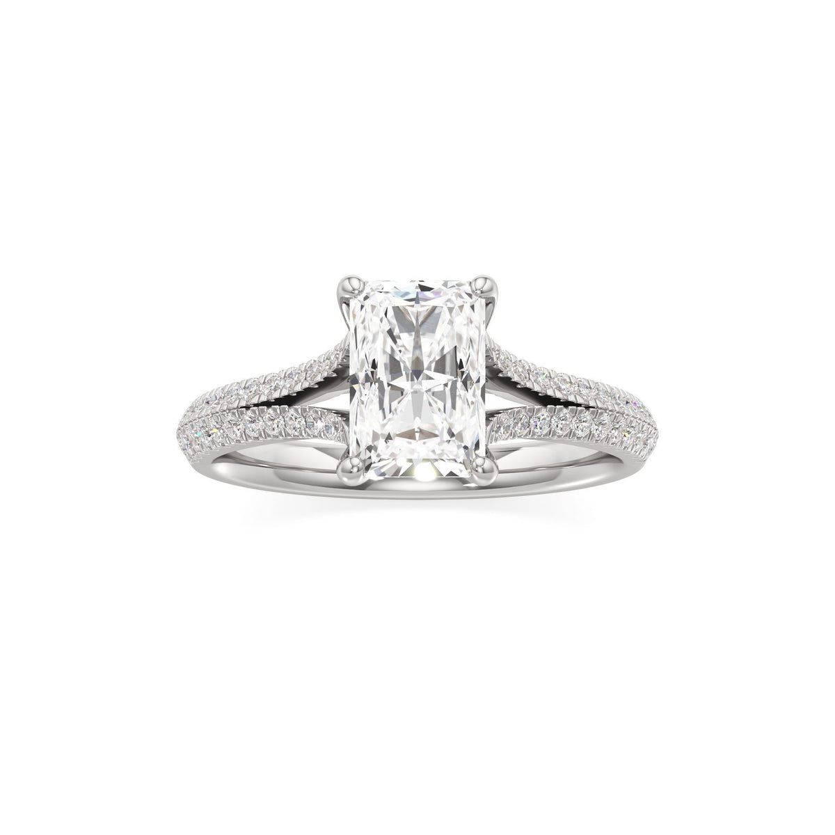 2 ct Split Shank Pavé Ring, IGI Certified Lab Grown Diamond, Four-Prong Solitaire 2ct White Gold Radiant
