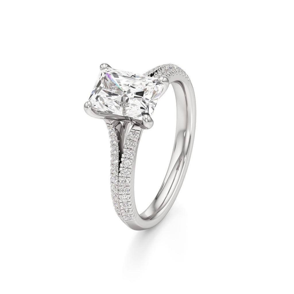 2 ct Split Shank Pavé Ring, IGI Certified Lab Grown Diamond, Four-Prong Solitaire 2ct White Gold Radiant