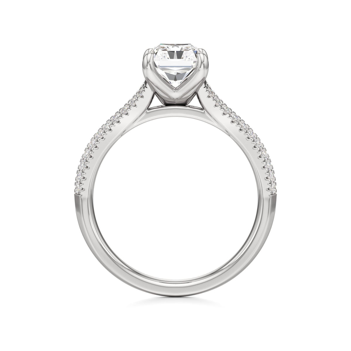 2 ct Split Shank Pavé Ring, IGI Certified Lab Grown Diamond, Four-Prong Solitaire 2ct White Gold Radiant