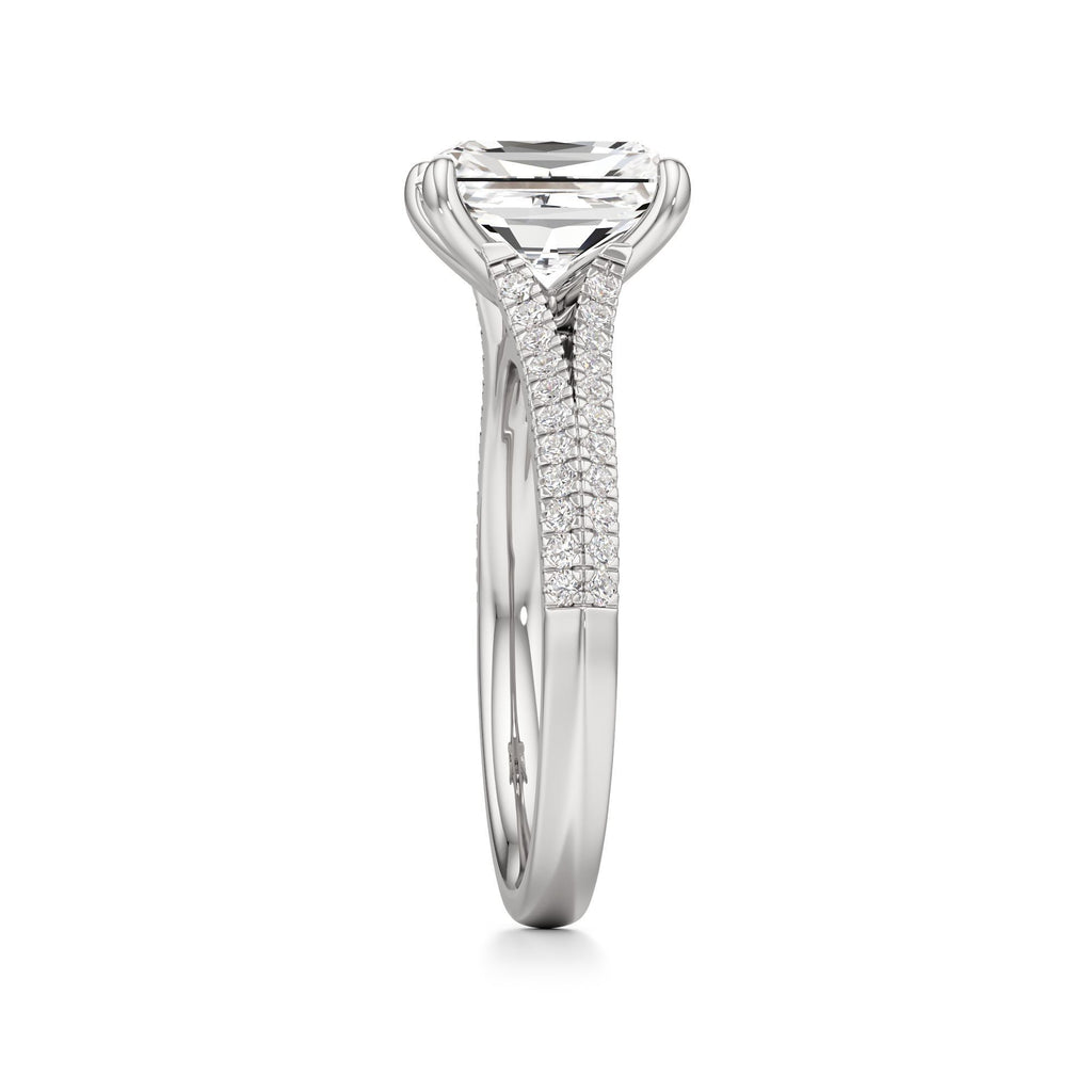 2 ct Split Shank Pavé Ring, IGI Certified Lab Grown Diamond, Four-Prong Solitaire 2ct White Gold Radiant