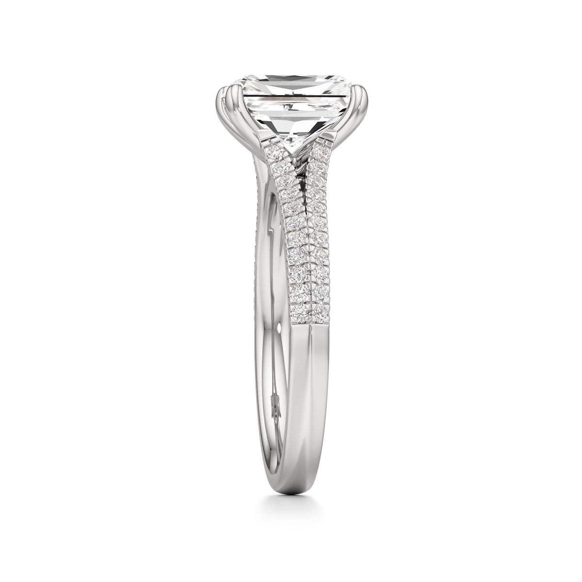 2 ct Split Shank Pavé Ring, IGI Certified Lab Grown Diamond, Four-Prong Solitaire 2ct White Gold Radiant