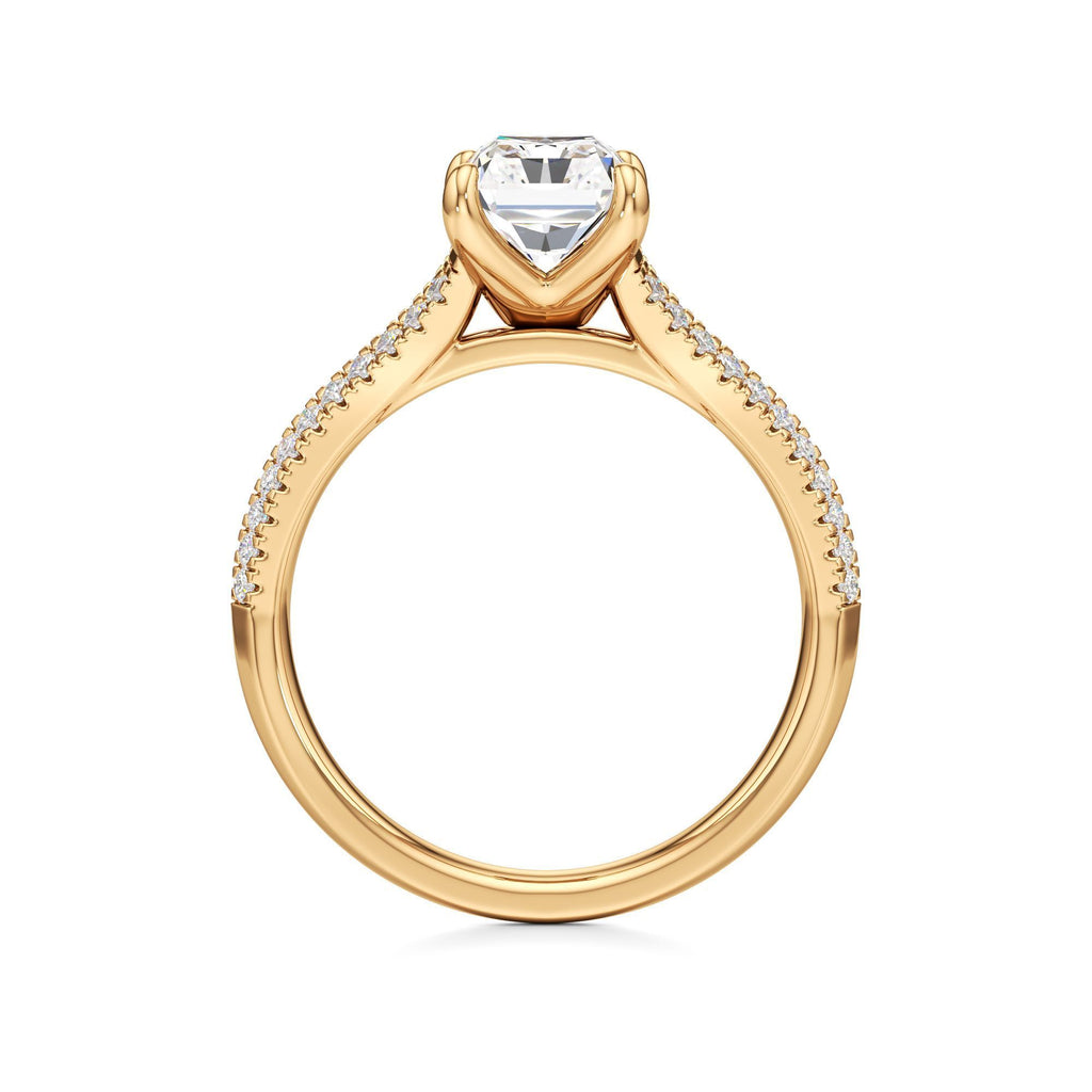2 ct Split Shank Pavé Ring, IGI Certified Lab Grown Diamond, Four-Prong Solitaire 2ct Yellow Gold Radiant
