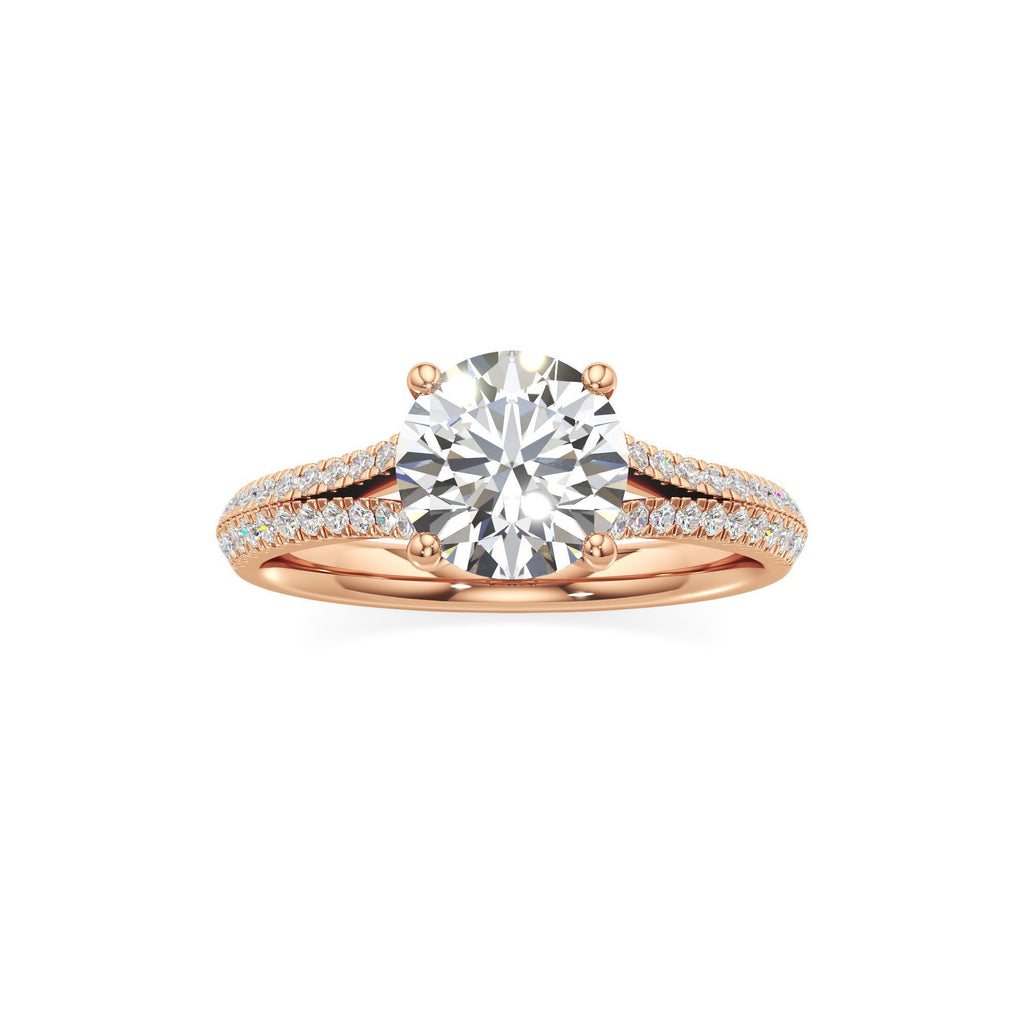 2 ct Split Shank Pavé Ring, IGI Certified Lab Grown Diamond, Four-Prong Solitaire 2ct Rose Gold Round