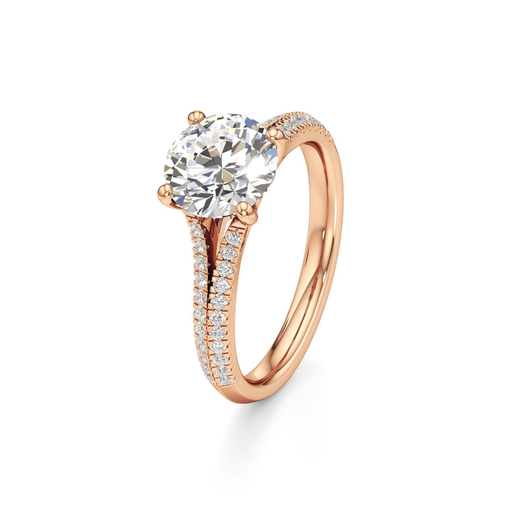 2 ct Split Shank Pavé Ring, IGI Certified Lab Grown Diamond, Four-Prong Solitaire 2ct Rose Gold Round