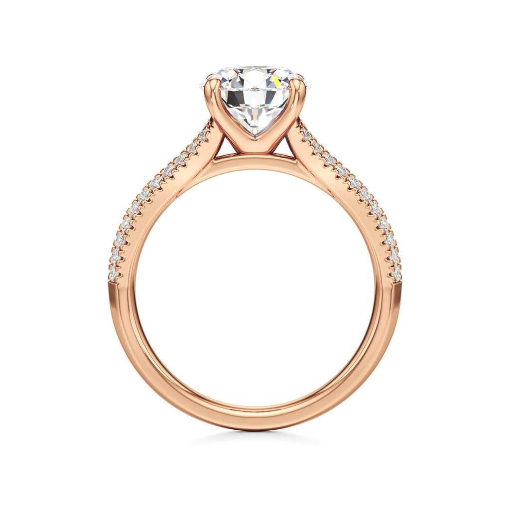 2 ct Split Shank Pavé Ring, IGI Certified Lab Grown Diamond, Four-Prong Solitaire 2ct Rose Gold Round