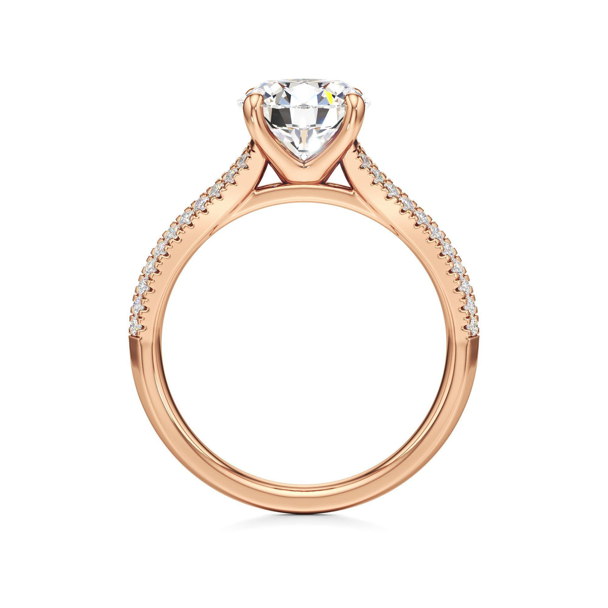 2 ct Split Shank Pavé Ring, IGI Certified Lab Grown Diamond, Four-Prong Solitaire 2ct Rose Gold Round
