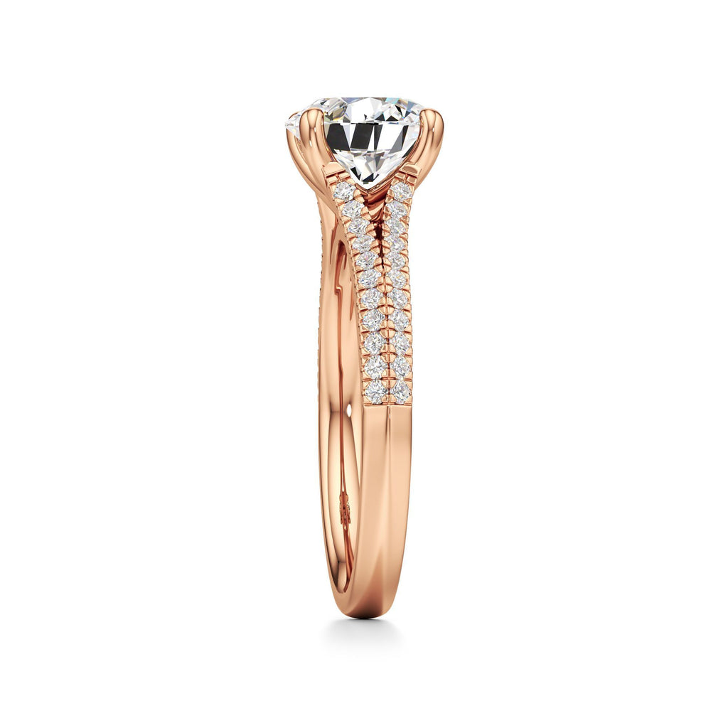 2 ct Split Shank Pavé Ring, IGI Certified Lab Grown Diamond, Four-Prong Solitaire 2ct Rose Gold Round