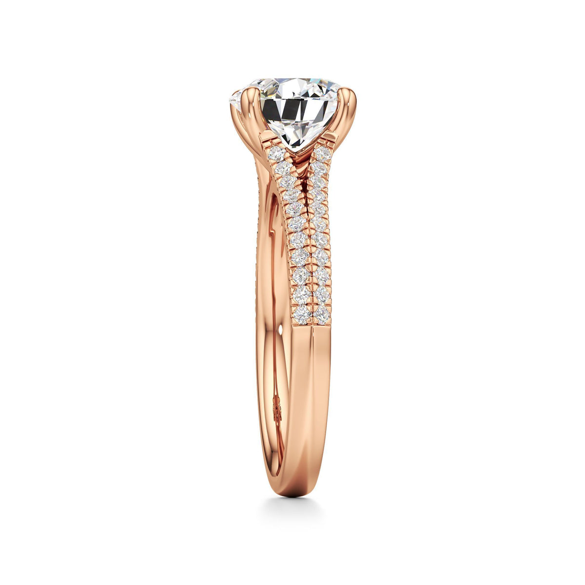 2 ct Split Shank Pavé Ring, IGI Certified Lab Grown Diamond, Four-Prong Solitaire 2ct Rose Gold Round