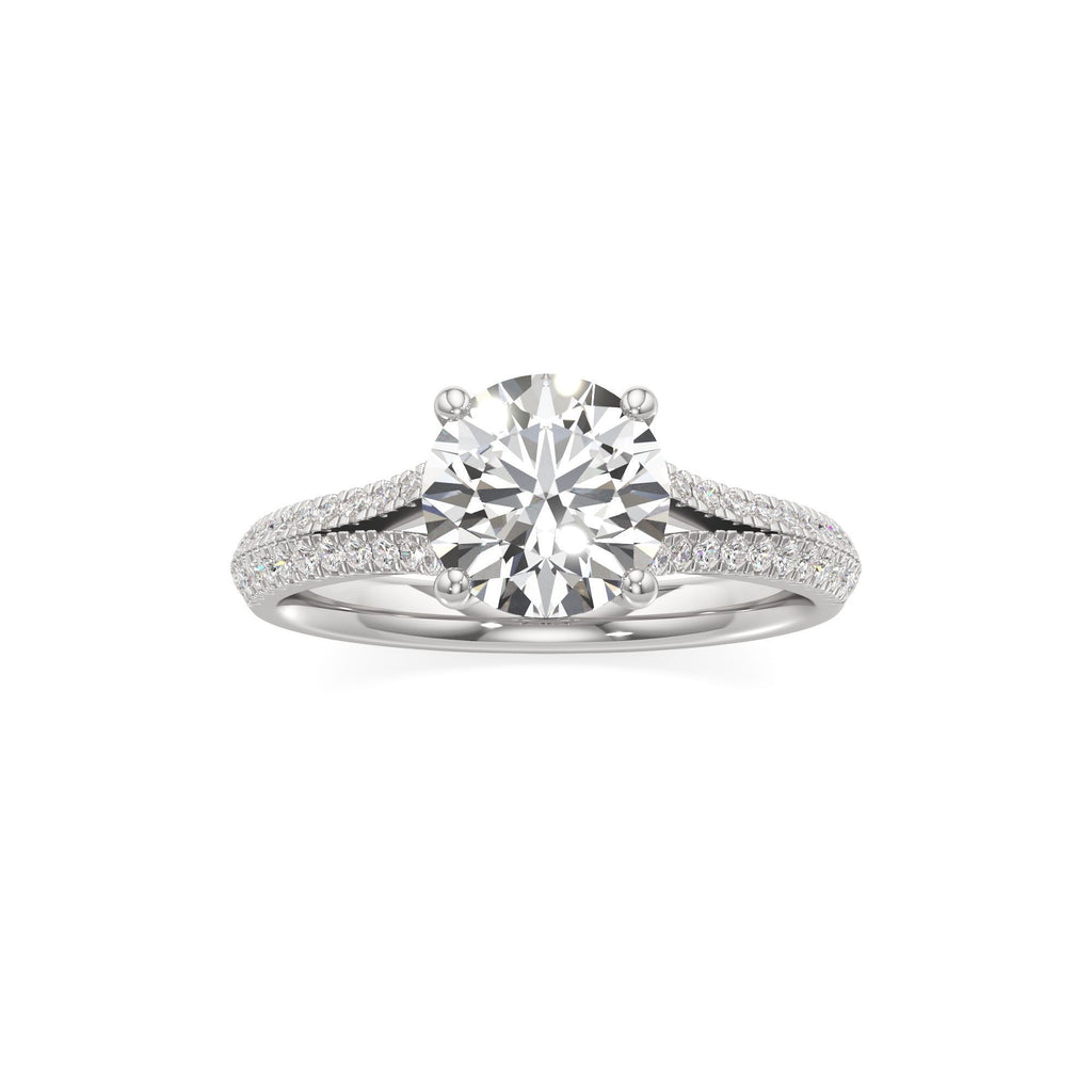 2 ct Split Shank Pavé Ring, IGI Certified Lab Grown Diamond, Four-Prong Solitaire 2ct White Gold Round