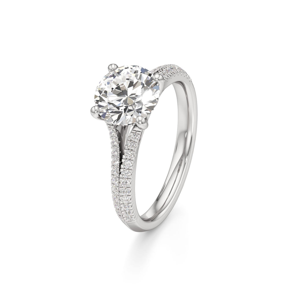 2 ct Split Shank Pavé Ring, IGI Certified Lab Grown Diamond, Four-Prong Solitaire 2ct White Gold Round