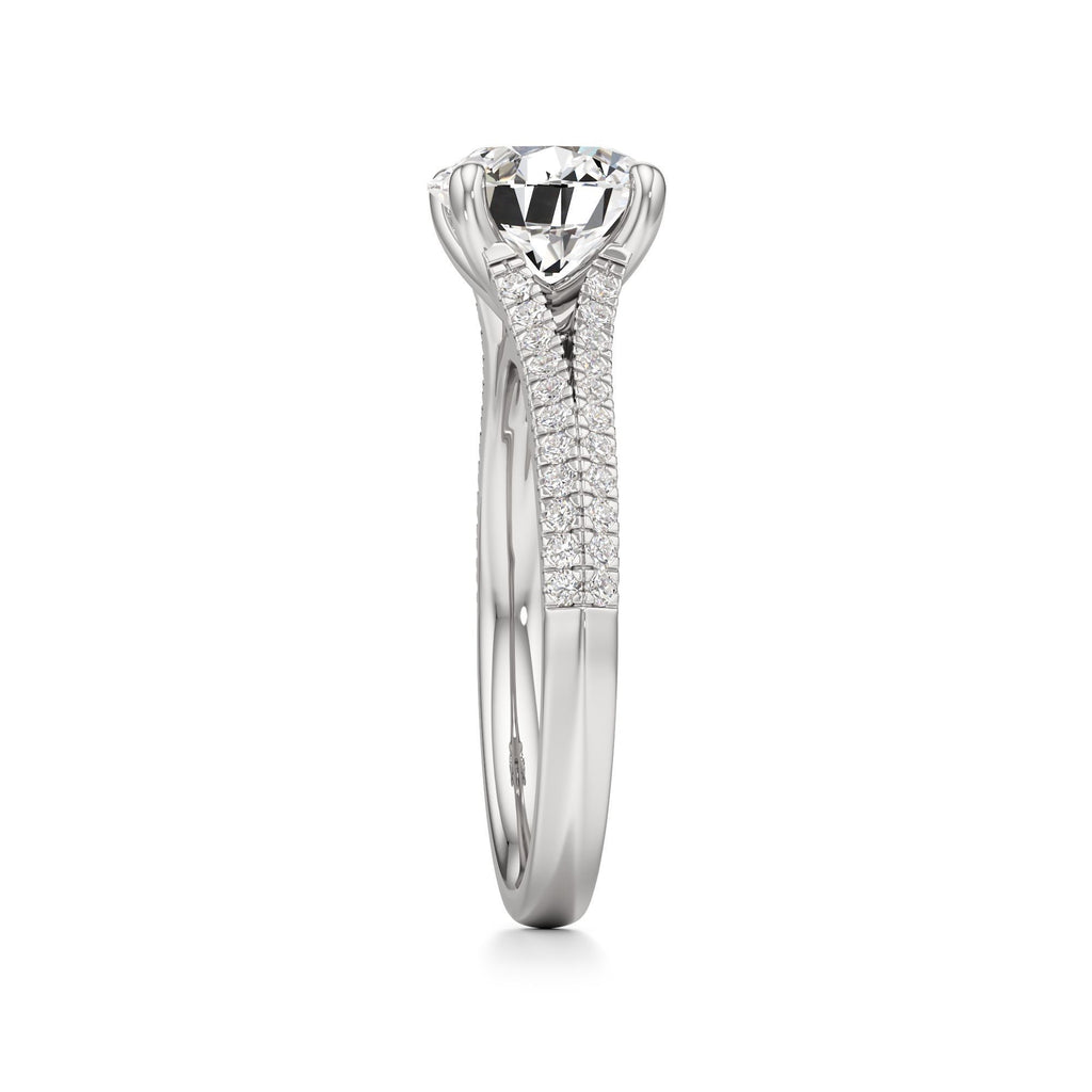 2 ct Split Shank Pavé Ring, IGI Certified Lab Grown Diamond, Four-Prong Solitaire 2ct White Gold Round