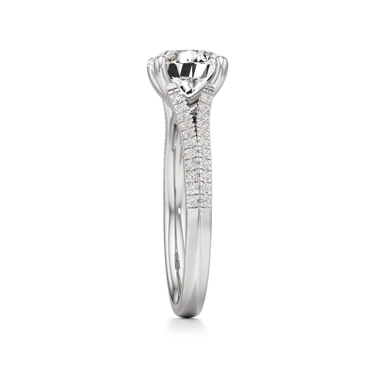 2 ct Split Shank Pavé Ring, IGI Certified Lab Grown Diamond, Four-Prong Solitaire 2ct White Gold Round