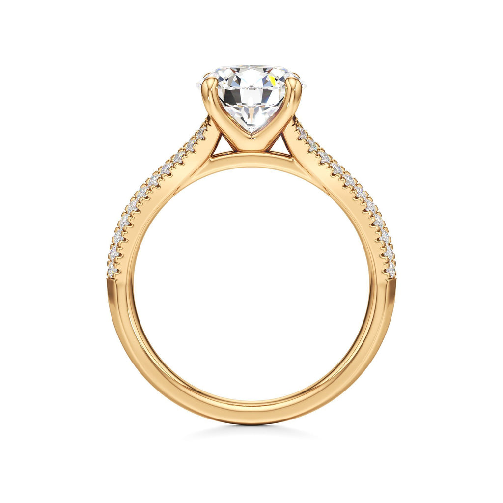 2 ct Split Shank Pavé Ring, IGI Certified Lab Grown Diamond, Four-Prong Solitaire 2ct Yellow Gold Round