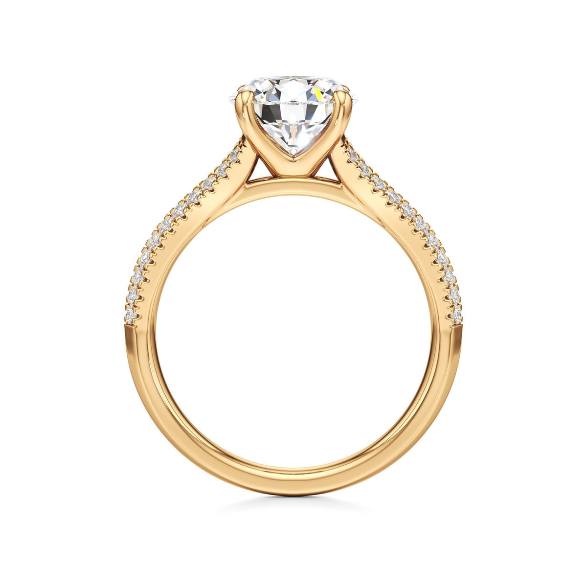 2 ct Split Shank Pavé Ring, IGI Certified Lab Grown Diamond, Four-Prong Solitaire 2ct Yellow Gold Round