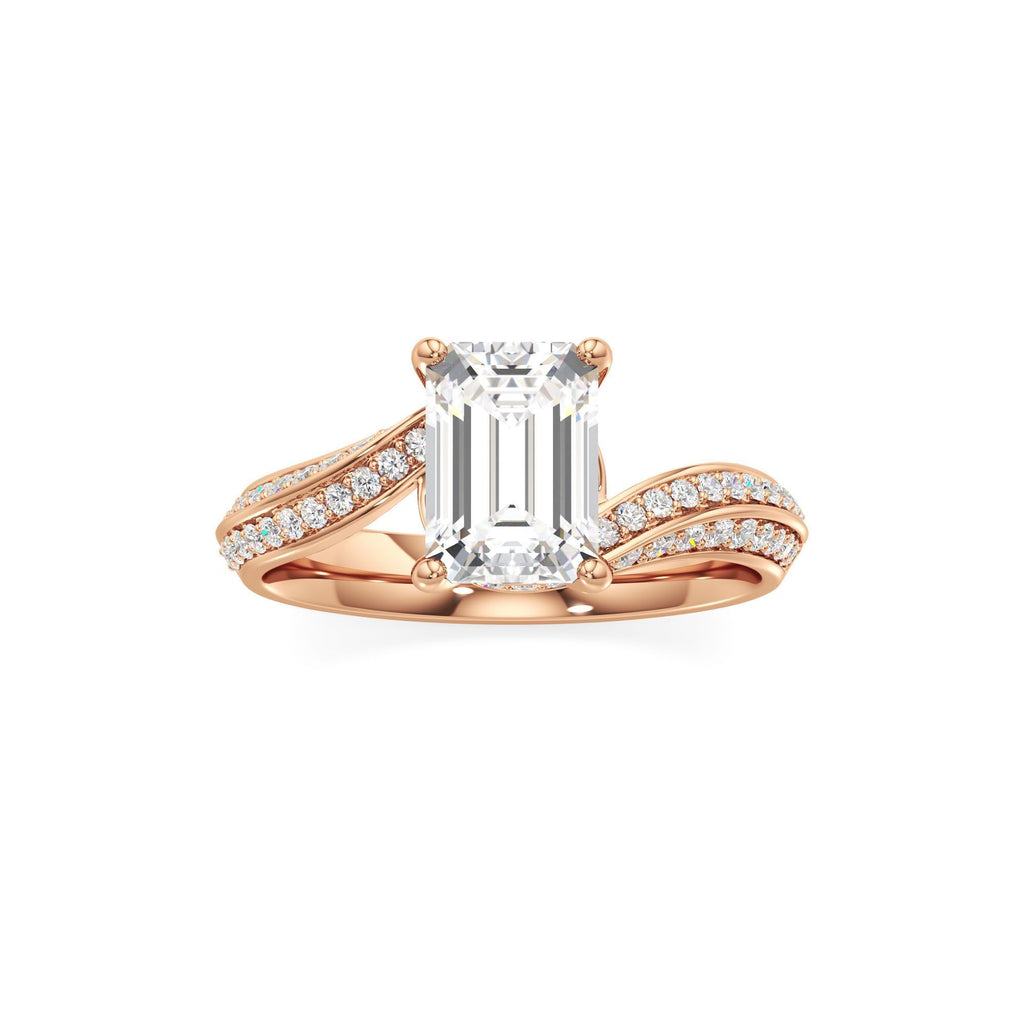2.00 ct Swirl Engagement Ring, IGI Certified Lab Grown Diamond, Double Pavé Band 2ct Rose Gold Emerald