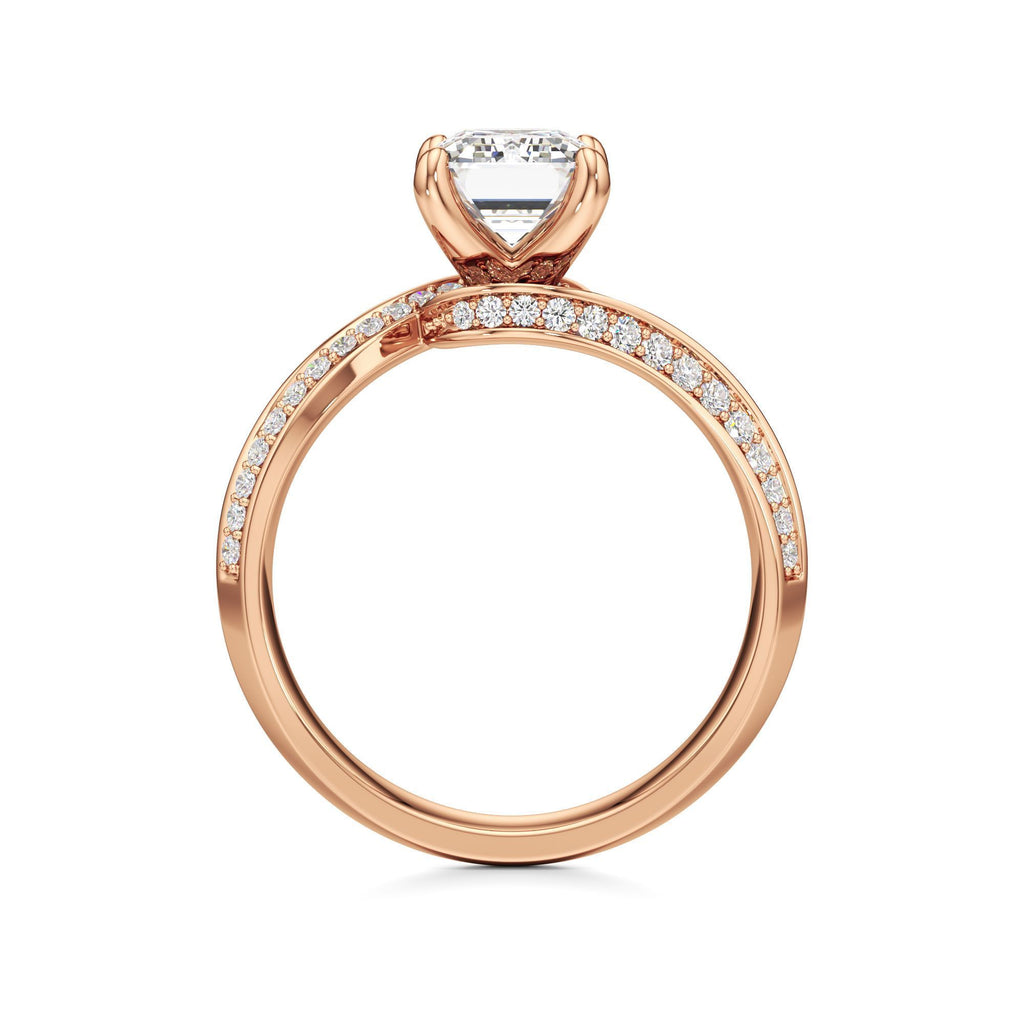 2.00 ct Swirl Engagement Ring, IGI Certified Lab Grown Diamond, Double Pavé Band 2ct Rose Gold Emerald
