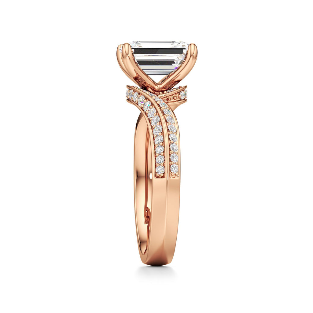2.00 ct Swirl Engagement Ring, IGI Certified Lab Grown Diamond, Double Pavé Band 2ct Rose Gold Emerald