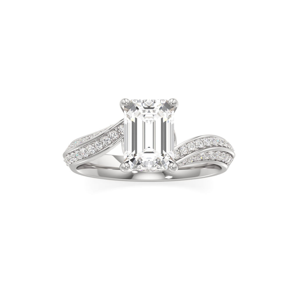 2.00 ct Swirl Engagement Ring, IGI Certified Lab Grown Diamond, Double Pavé Band 2ct White Gold Emerald