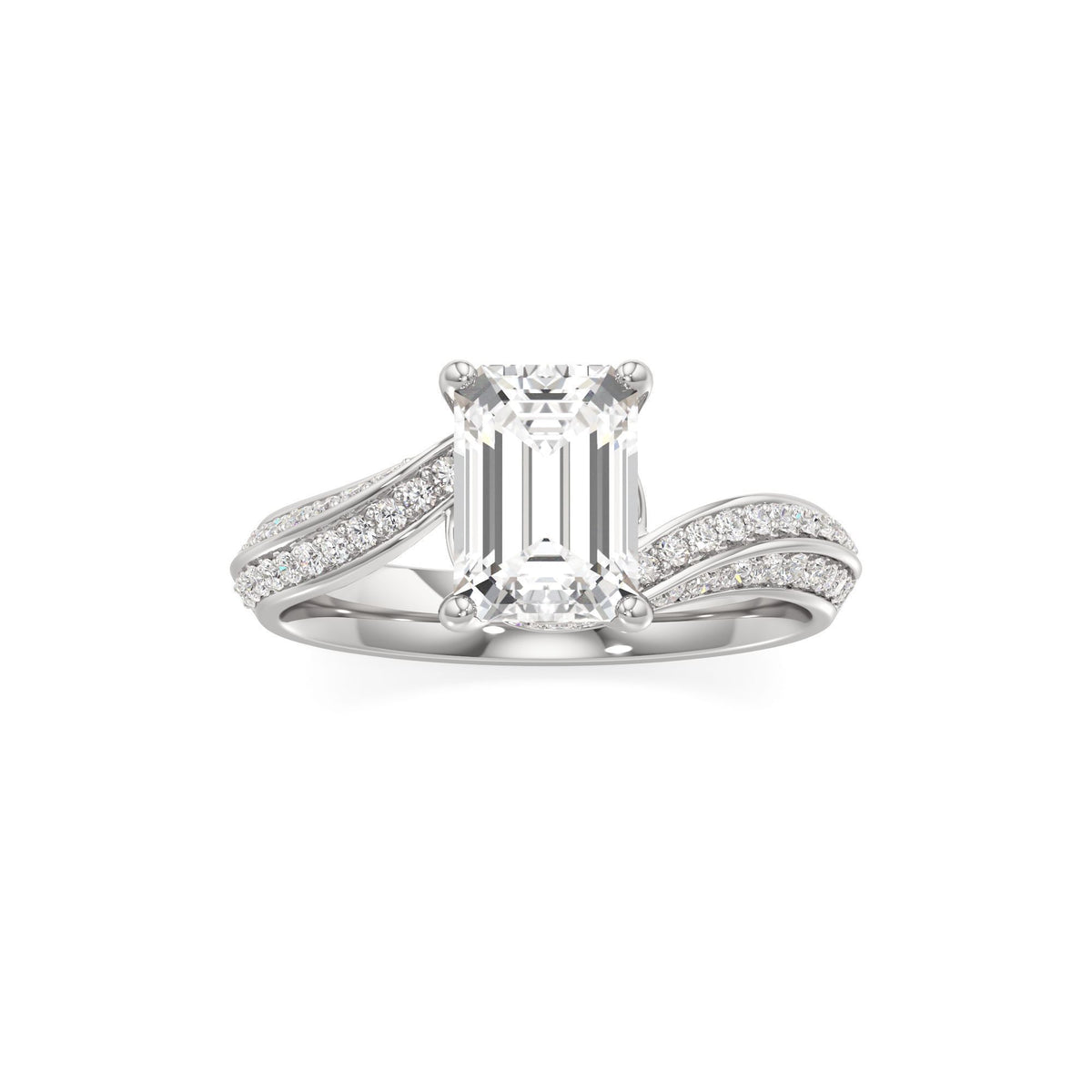 2.00 ct Swirl Engagement Ring, IGI Certified Lab Grown Diamond, Double Pavé Band 2ct White Gold Emerald