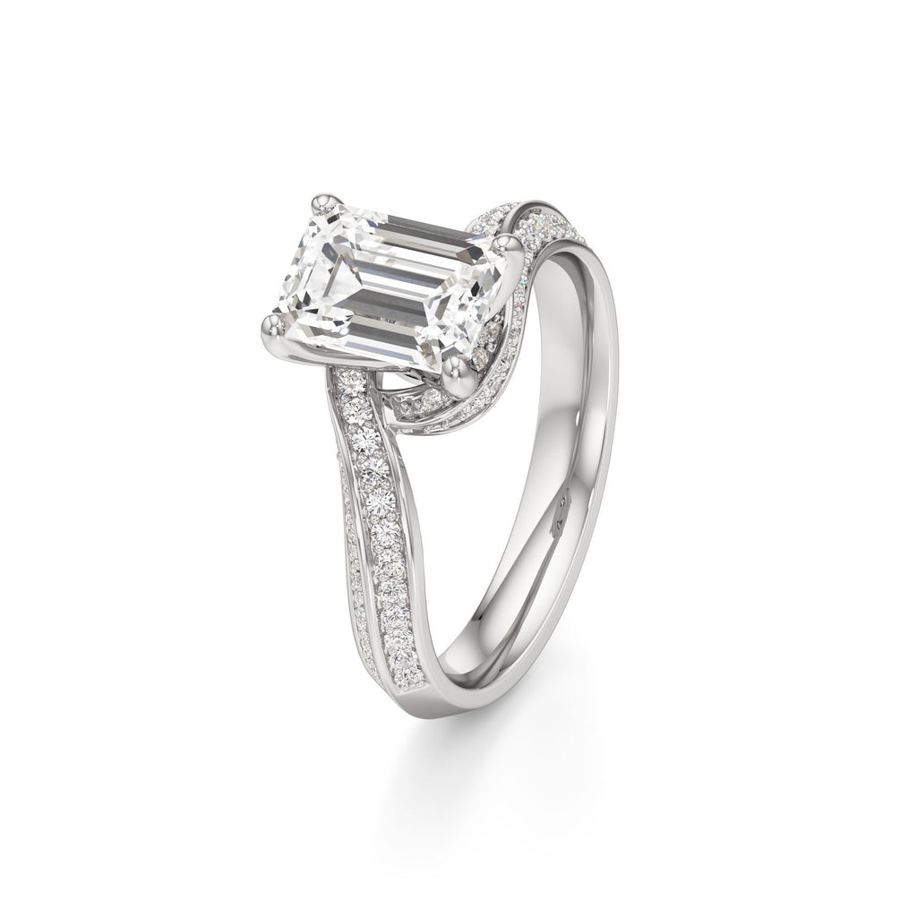 2.00 ct Swirl Engagement Ring, IGI Certified Lab Grown Diamond, Double Pavé Band 2ct White Gold Emerald