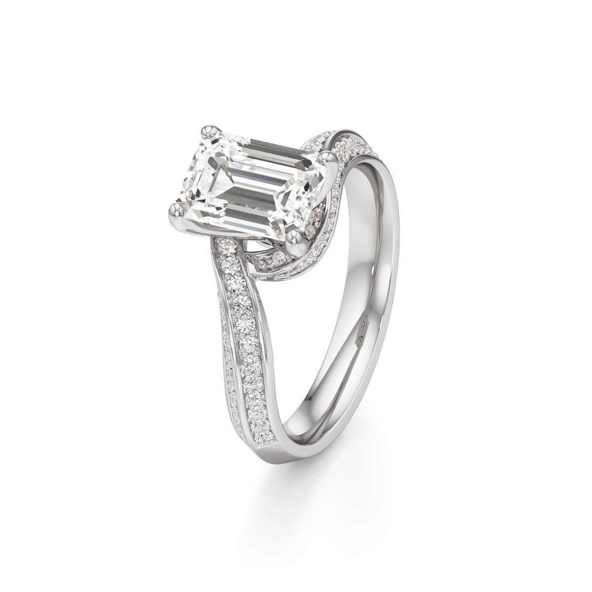 2.00 ct Swirl Engagement Ring, IGI Certified Lab Grown Diamond, Double Pavé Band 2ct White Gold Emerald
