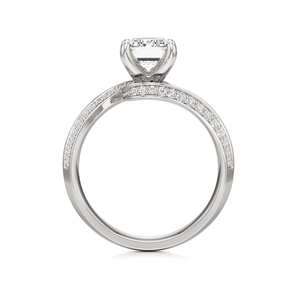2.00 ct Swirl Engagement Ring, IGI Certified Lab Grown Diamond, Double Pavé Band 2ct White Gold Emerald