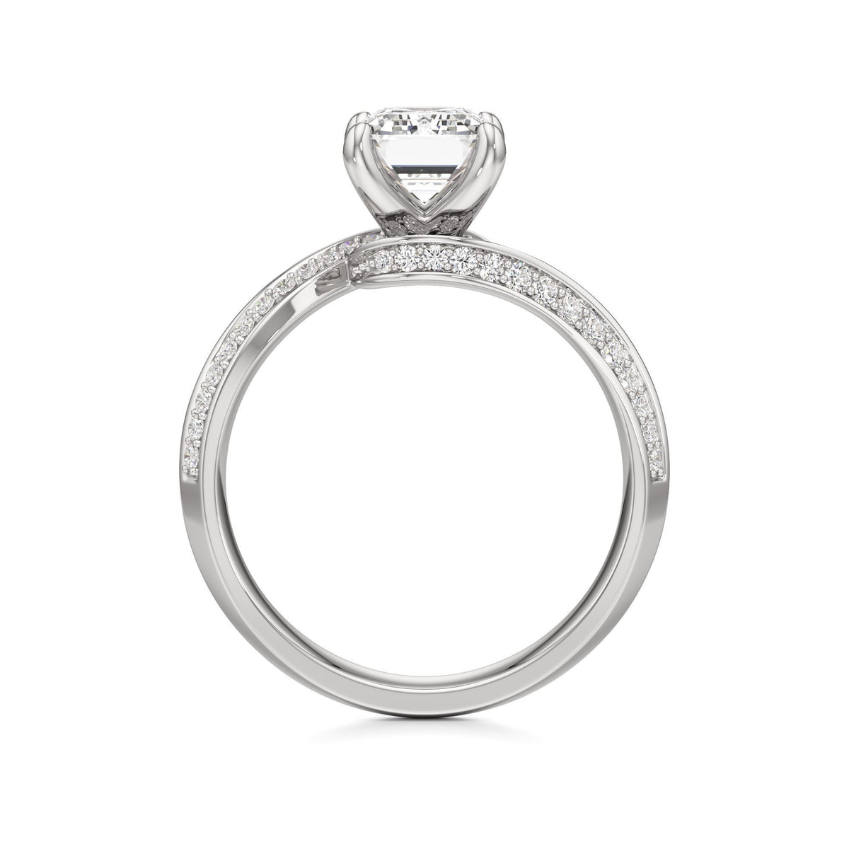 2.00 ct Swirl Engagement Ring, IGI Certified Lab Grown Diamond, Double Pavé Band 2ct White Gold Emerald