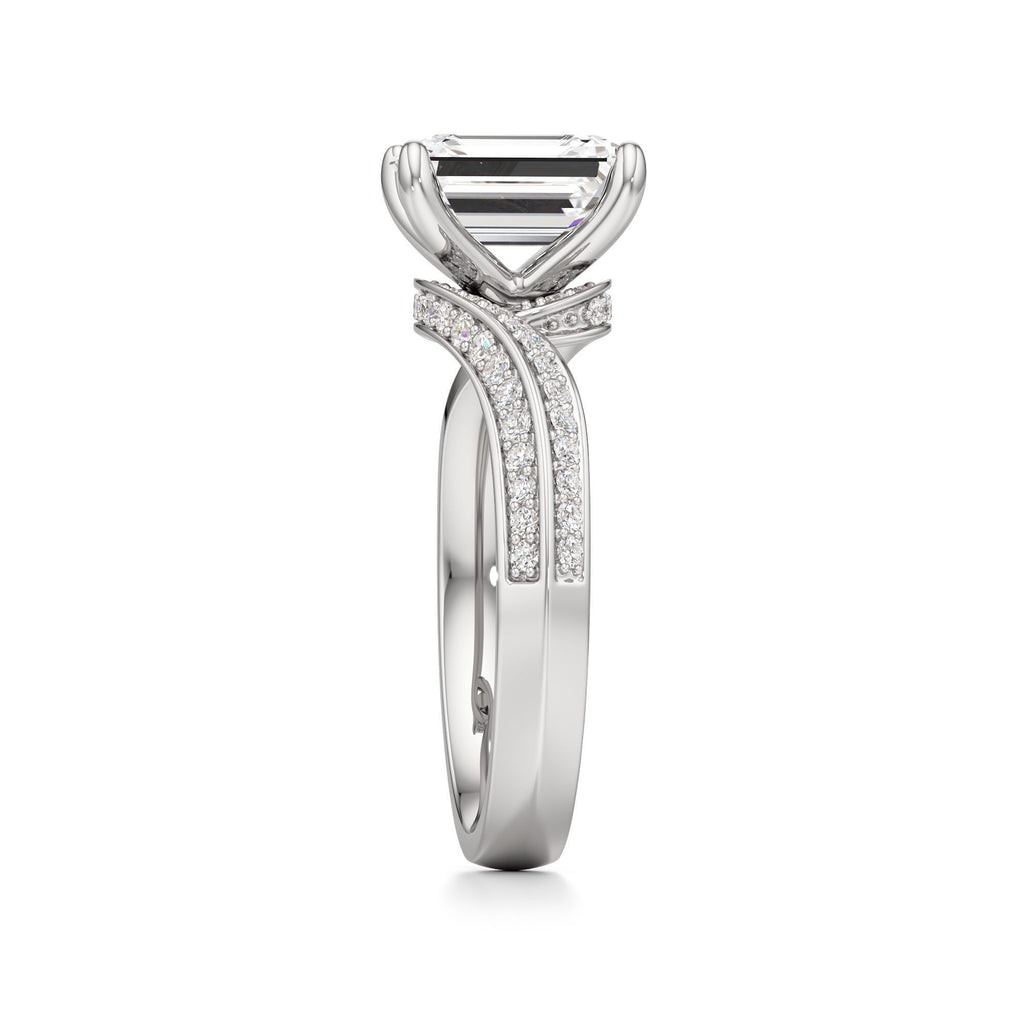 2.00 ct Swirl Engagement Ring, IGI Certified Lab Grown Diamond, Double Pavé Band 2ct White Gold Emerald