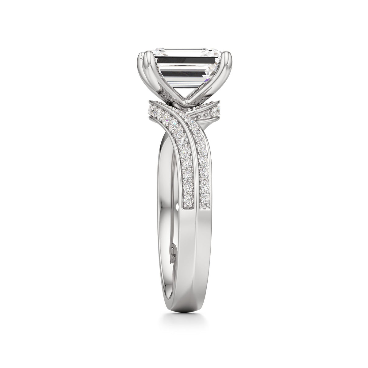 2.00 ct Swirl Engagement Ring, IGI Certified Lab Grown Diamond, Double Pavé Band 2ct White Gold Emerald