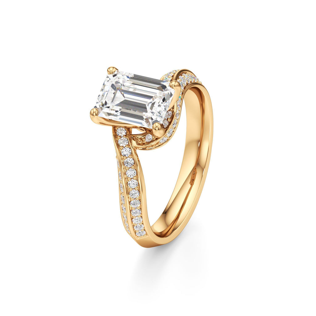 2.00 ct Swirl Engagement Ring, IGI Certified Lab Grown Diamond, Double Pavé Band 2ct Yellow Gold Emerald